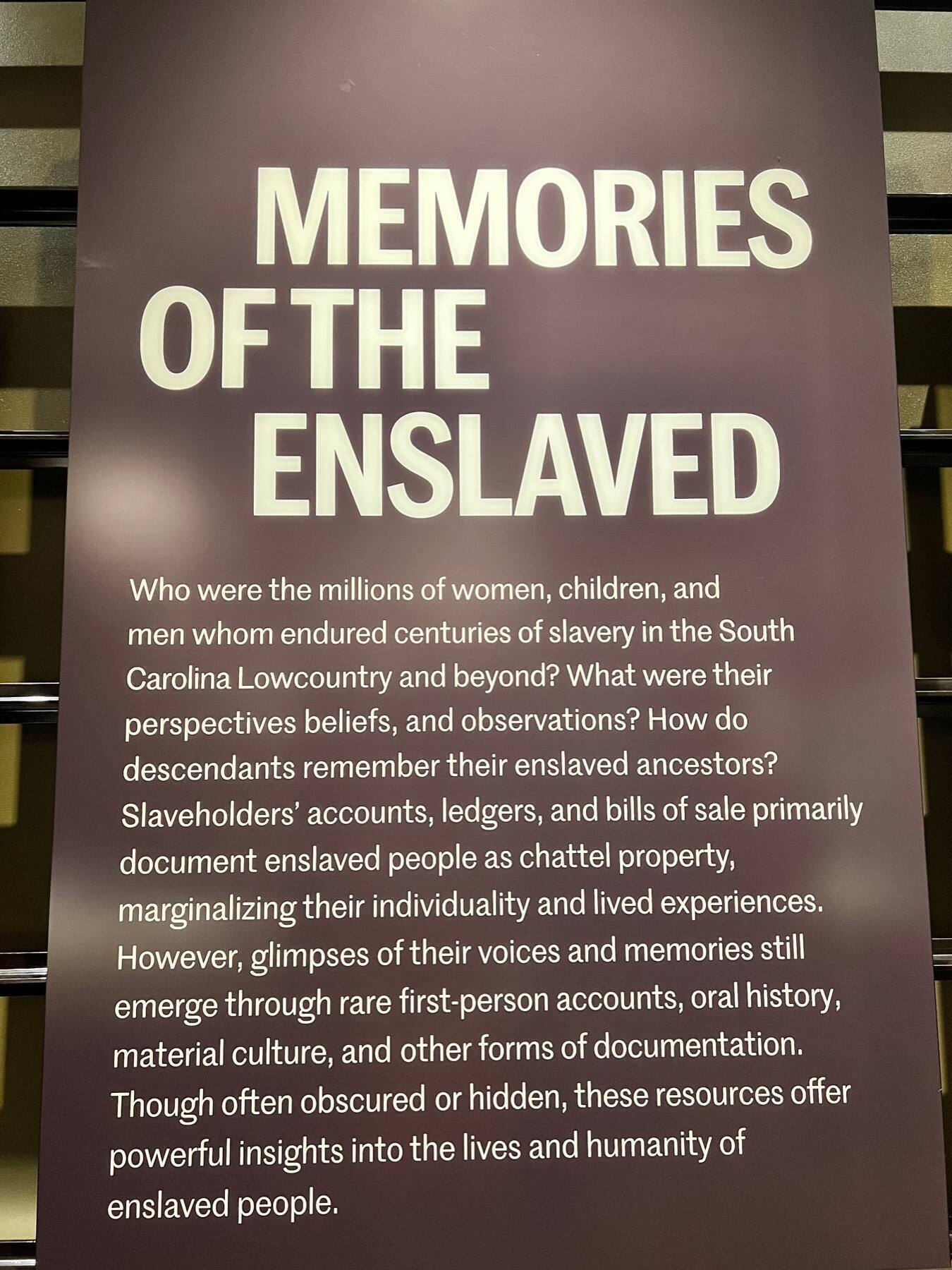 Memories of the Enslaved, International African American Museum