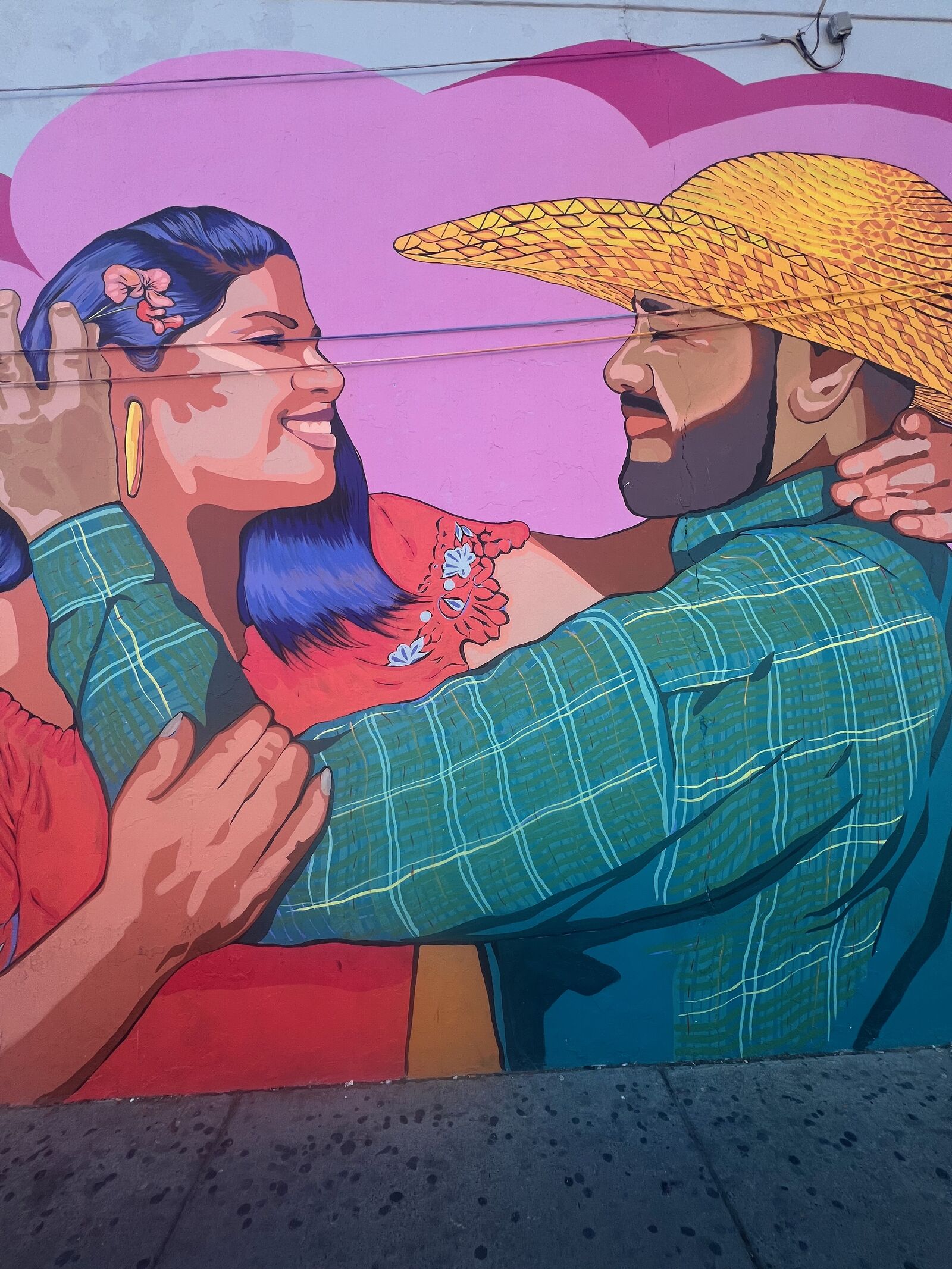 Mural of a couple embracing
