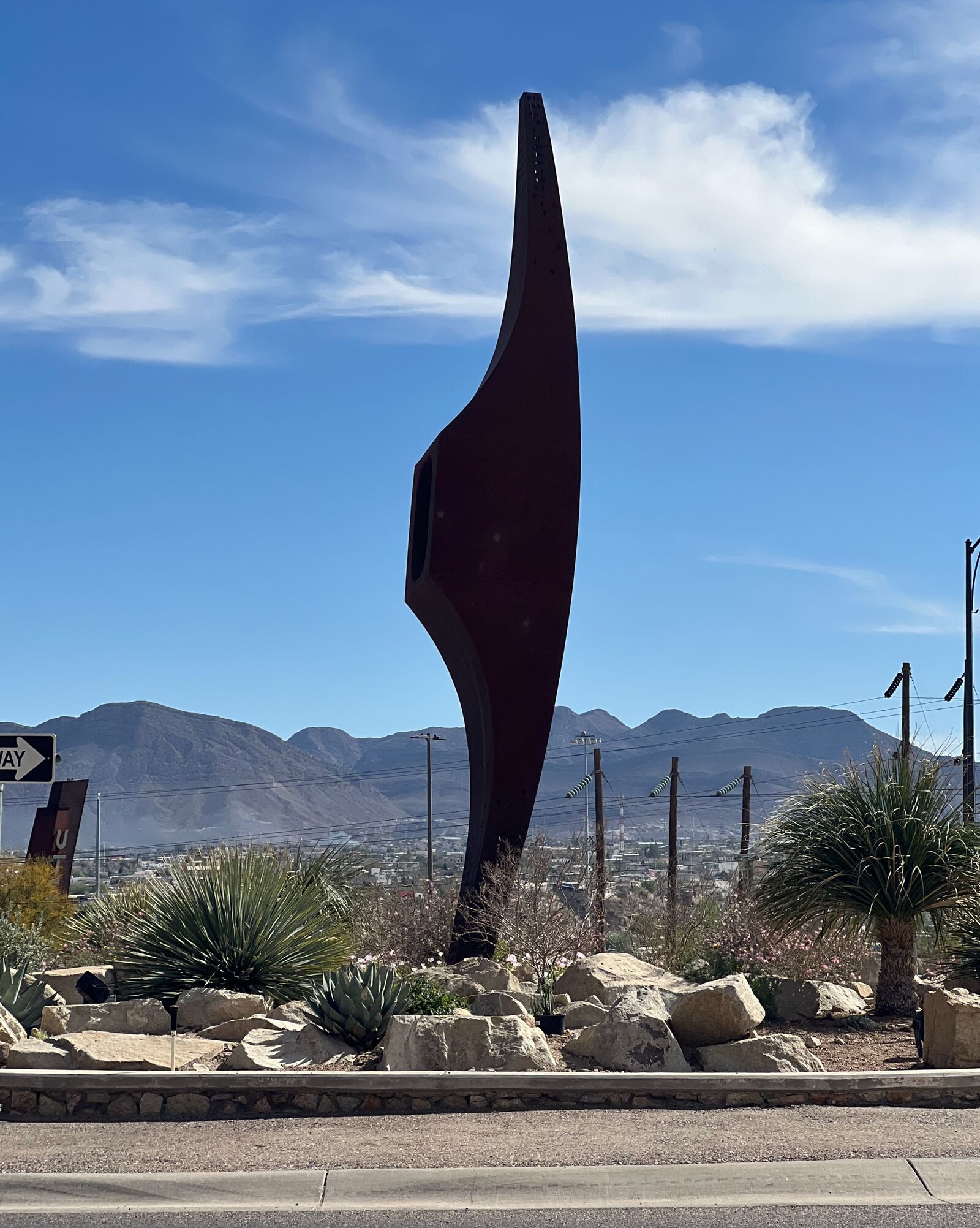 Abstract sculpture against desert sky