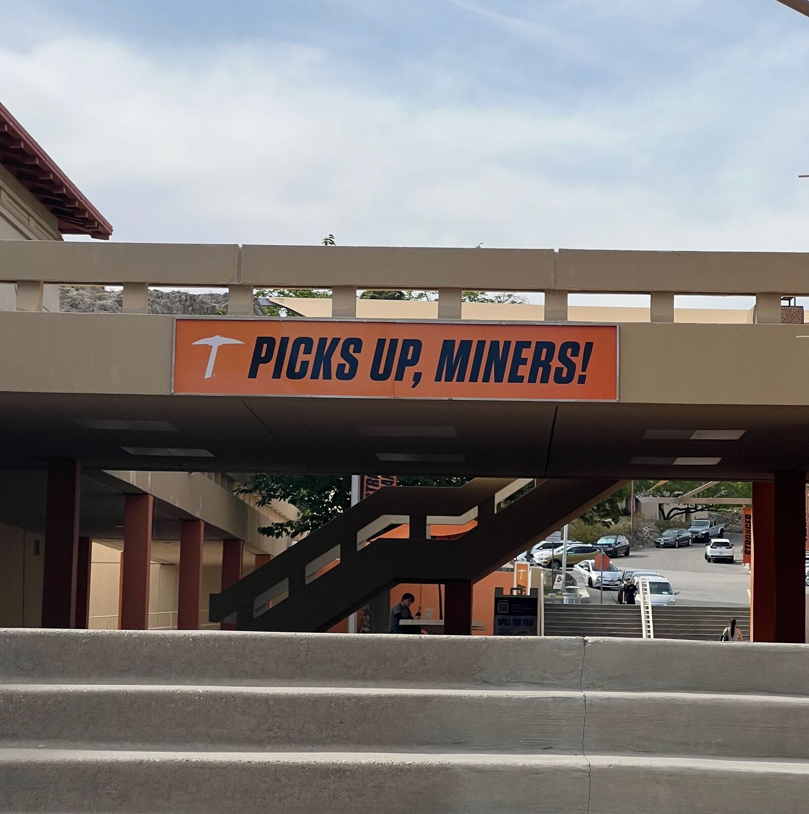 Picks Up, Miners overpass sign near stadium
