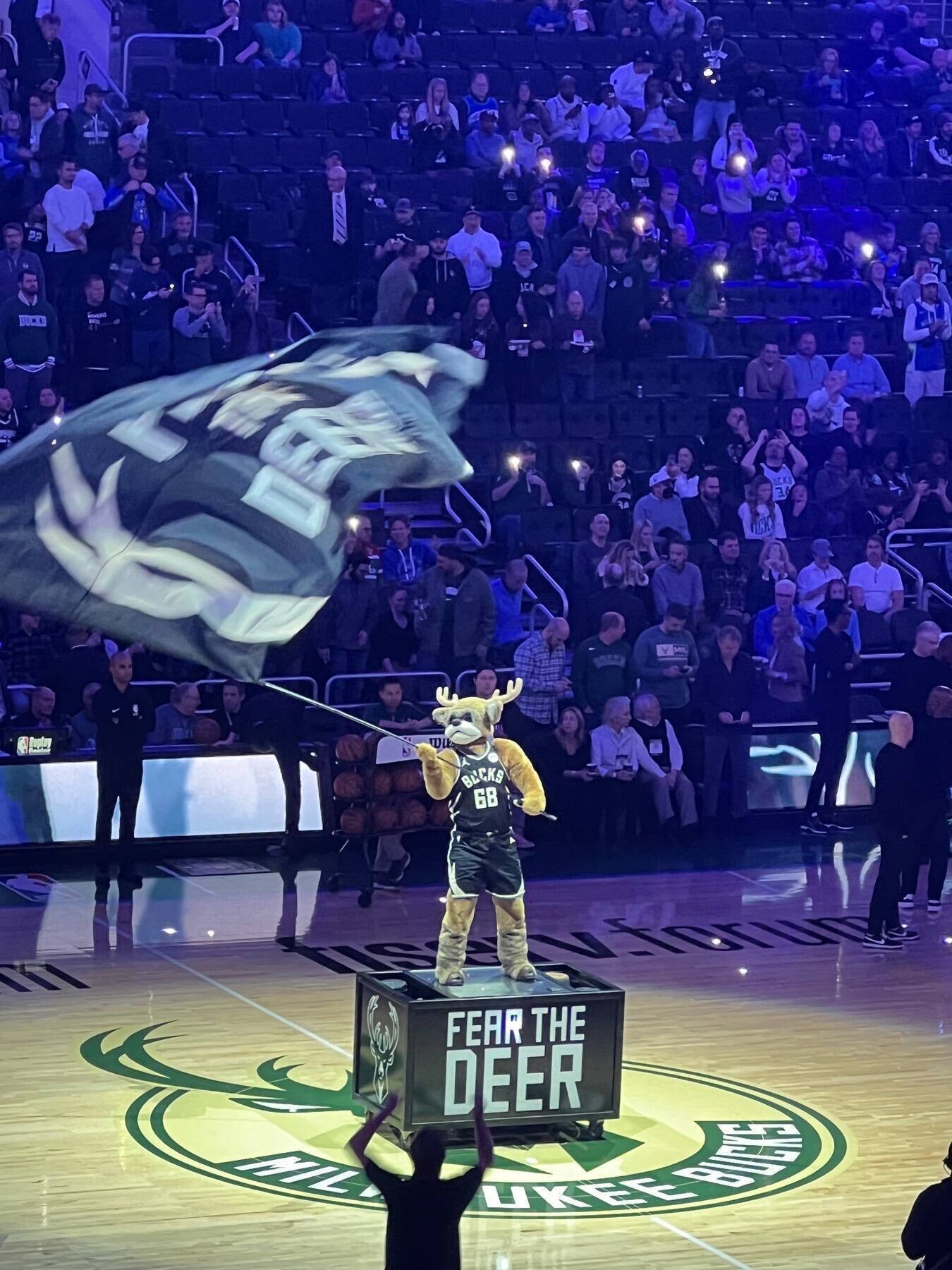 Milwaukee Bucks mascot at Fiserv Forum