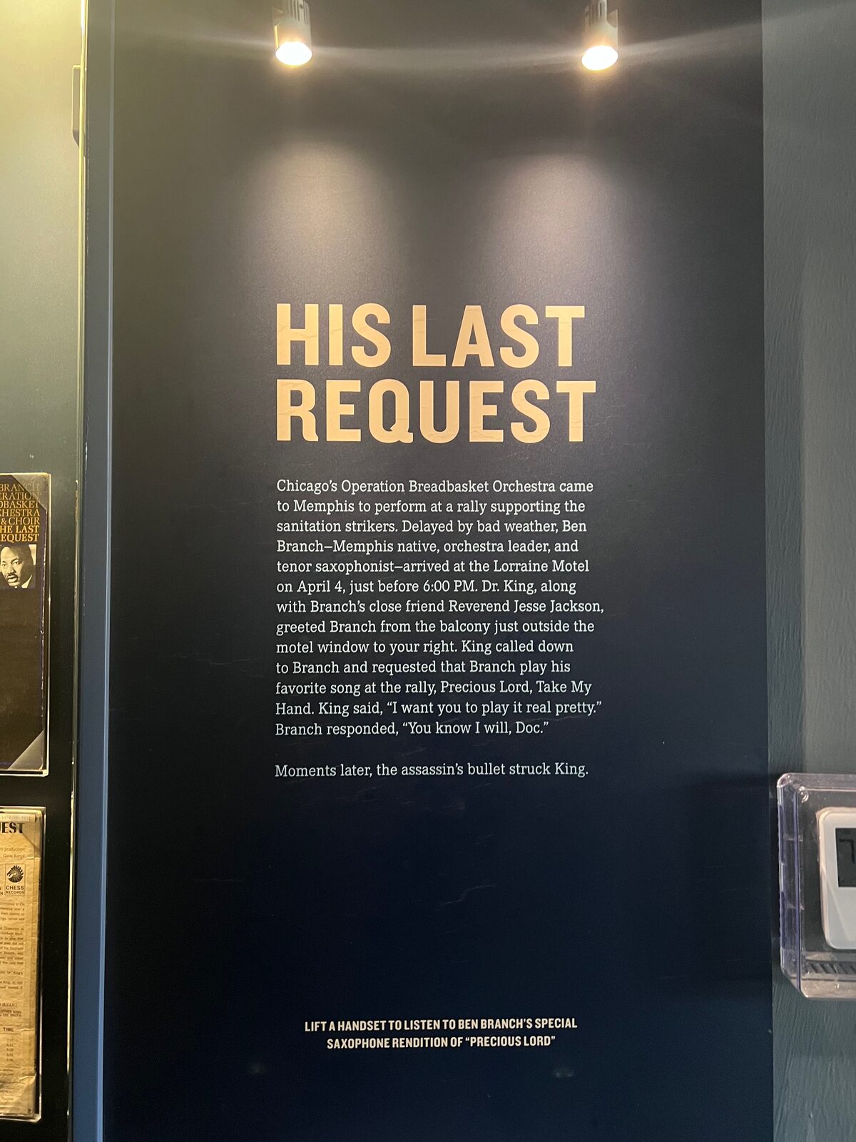 His Last Request exhibit panel, National Civil Rights Museum