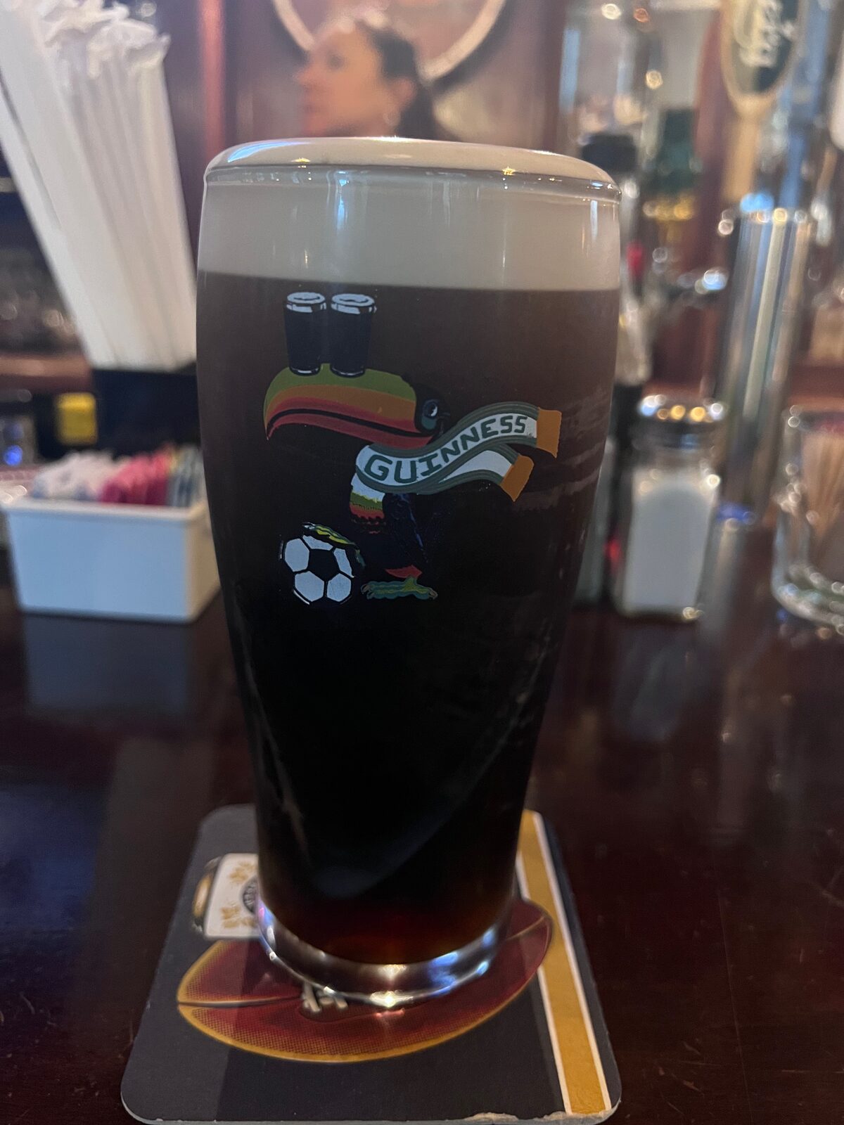 Pint of dark beer on the bar, Beale Street