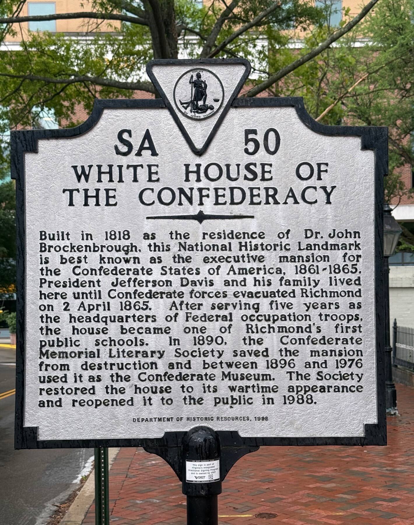 White House of the Confederacy Marker, Richmond, Virginia