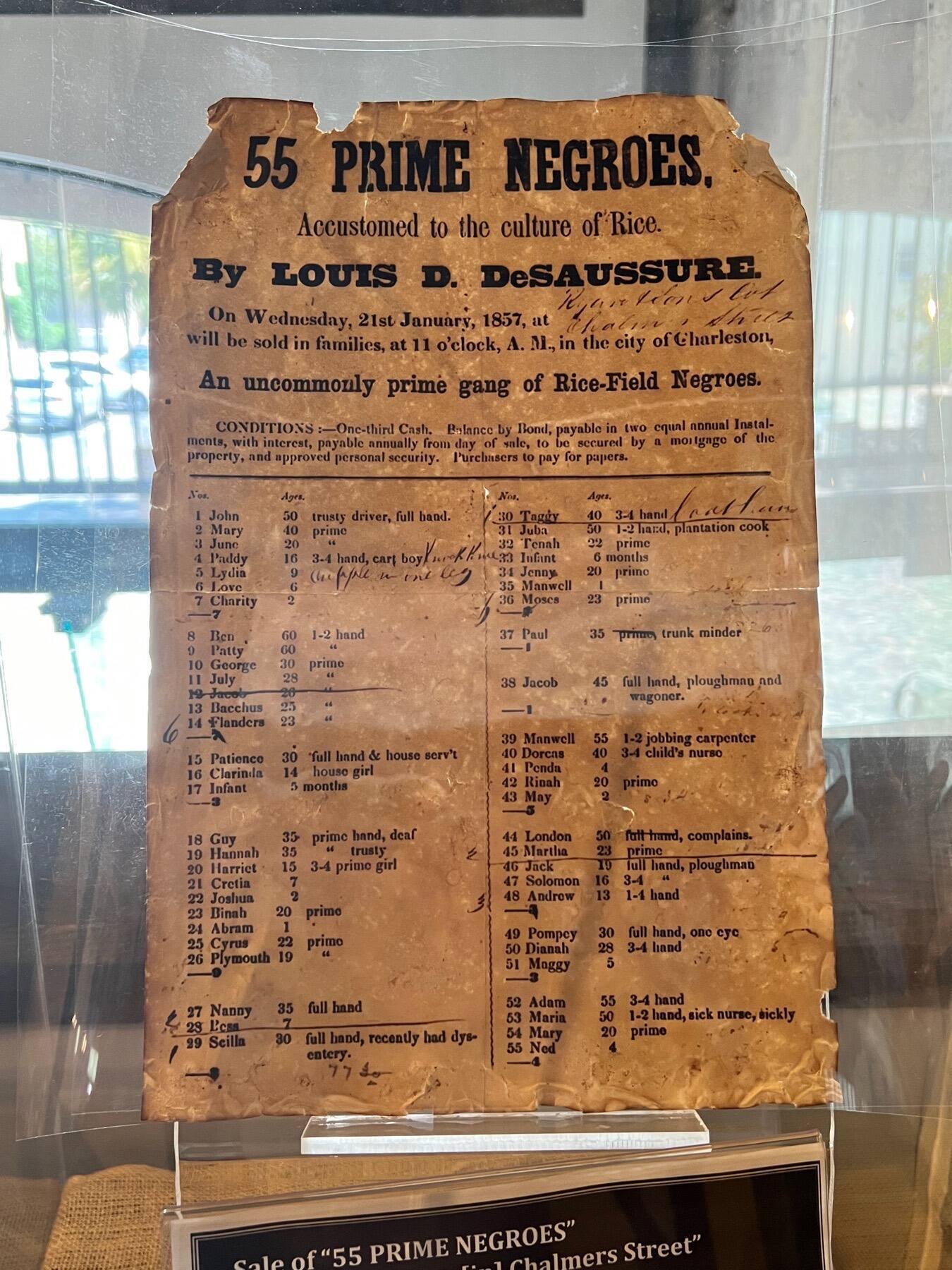 Slave Auction Flyer, Old Slave Mart, Charleston, South Carolina