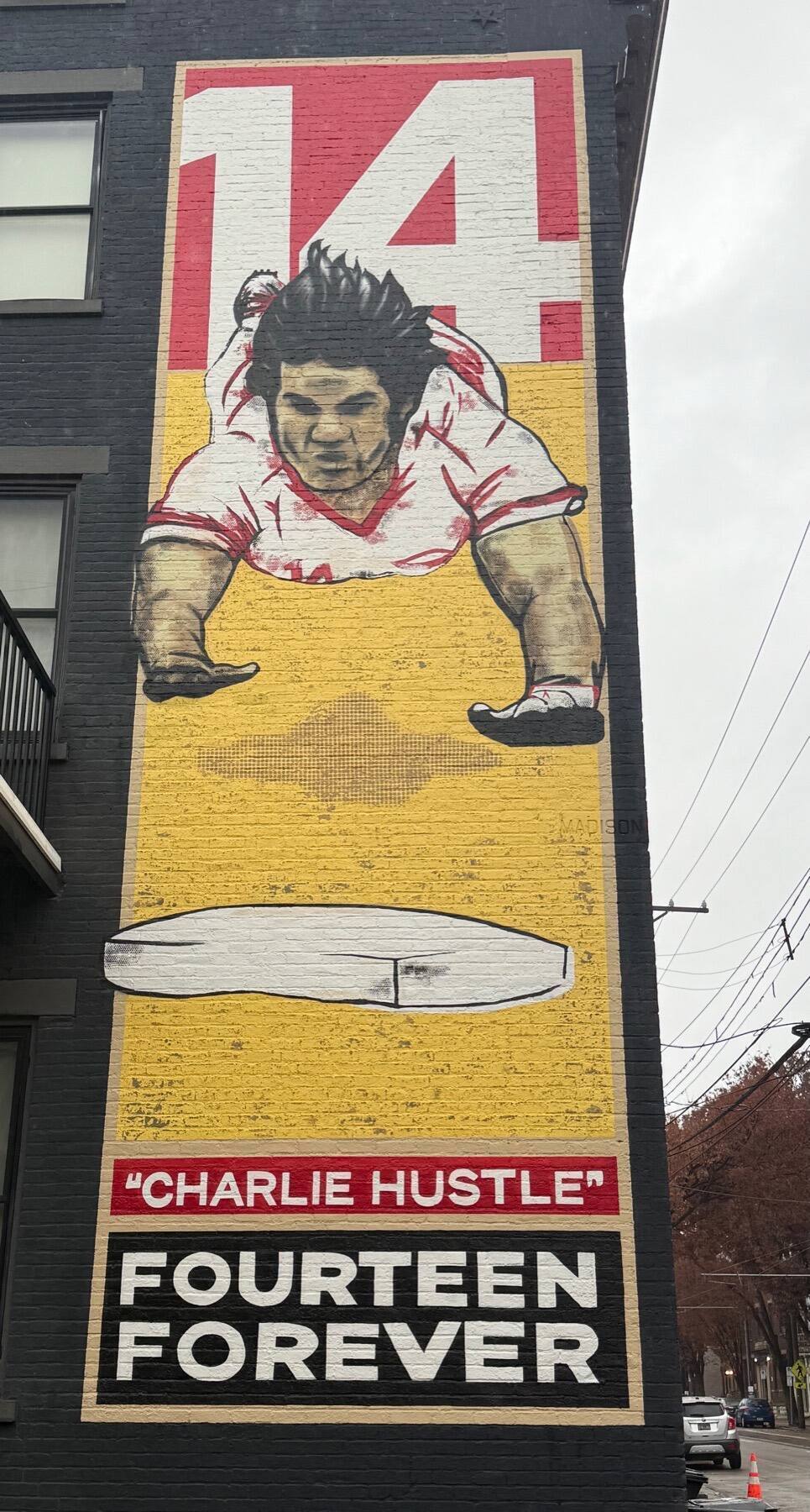 Charlie Hustle Mural, Elm Street, Cincinnati, Ohio