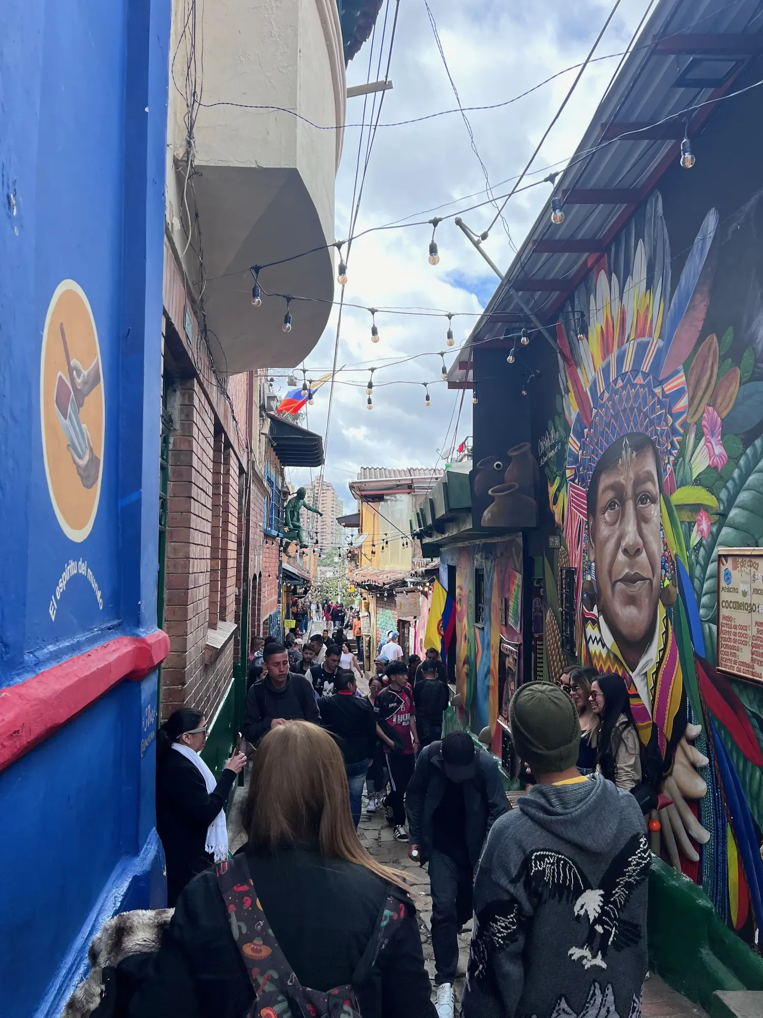 A crowded street in La Candelaria, Bogota
