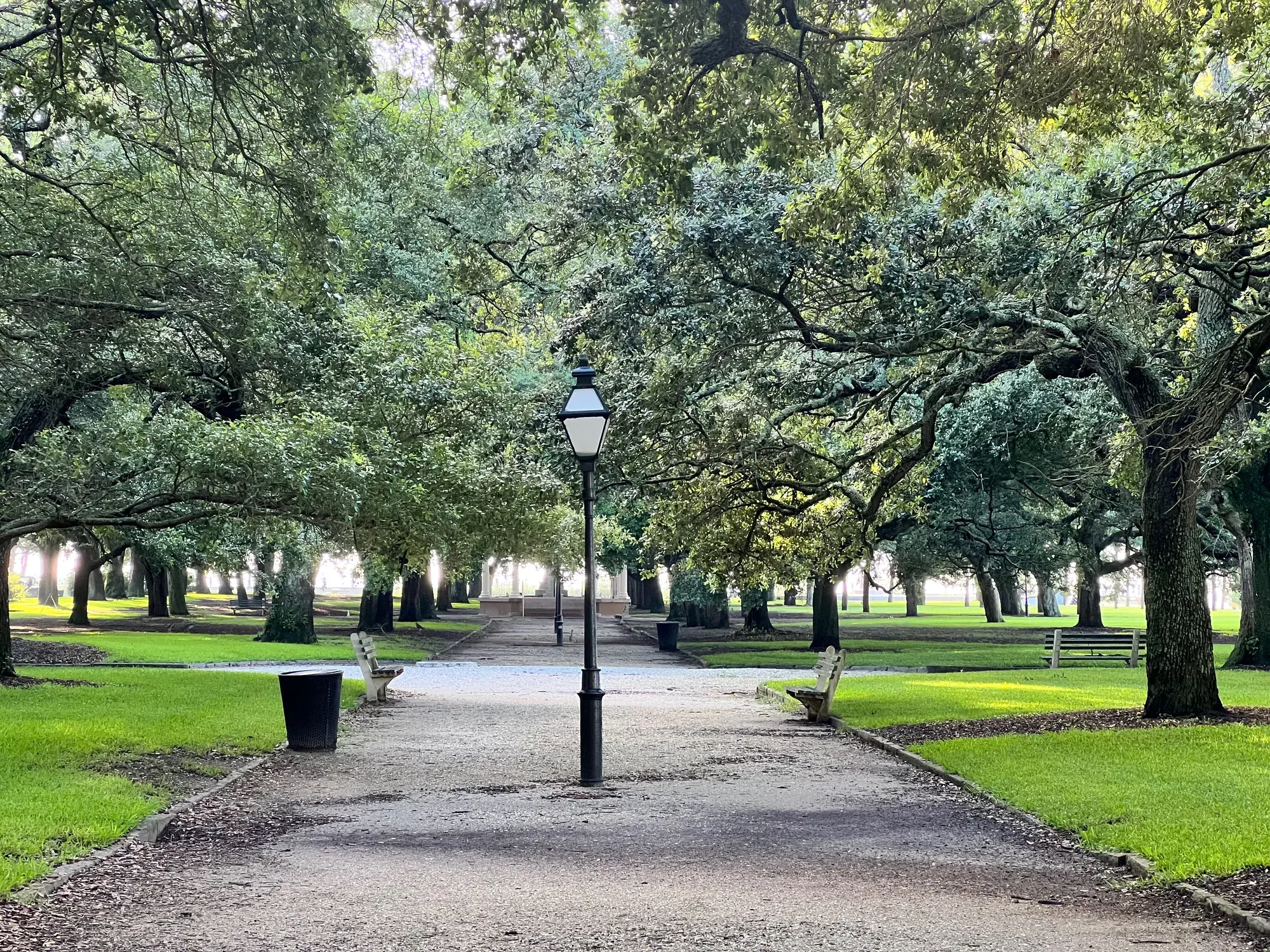 Oak-lined path through White Point Garden, Charleston