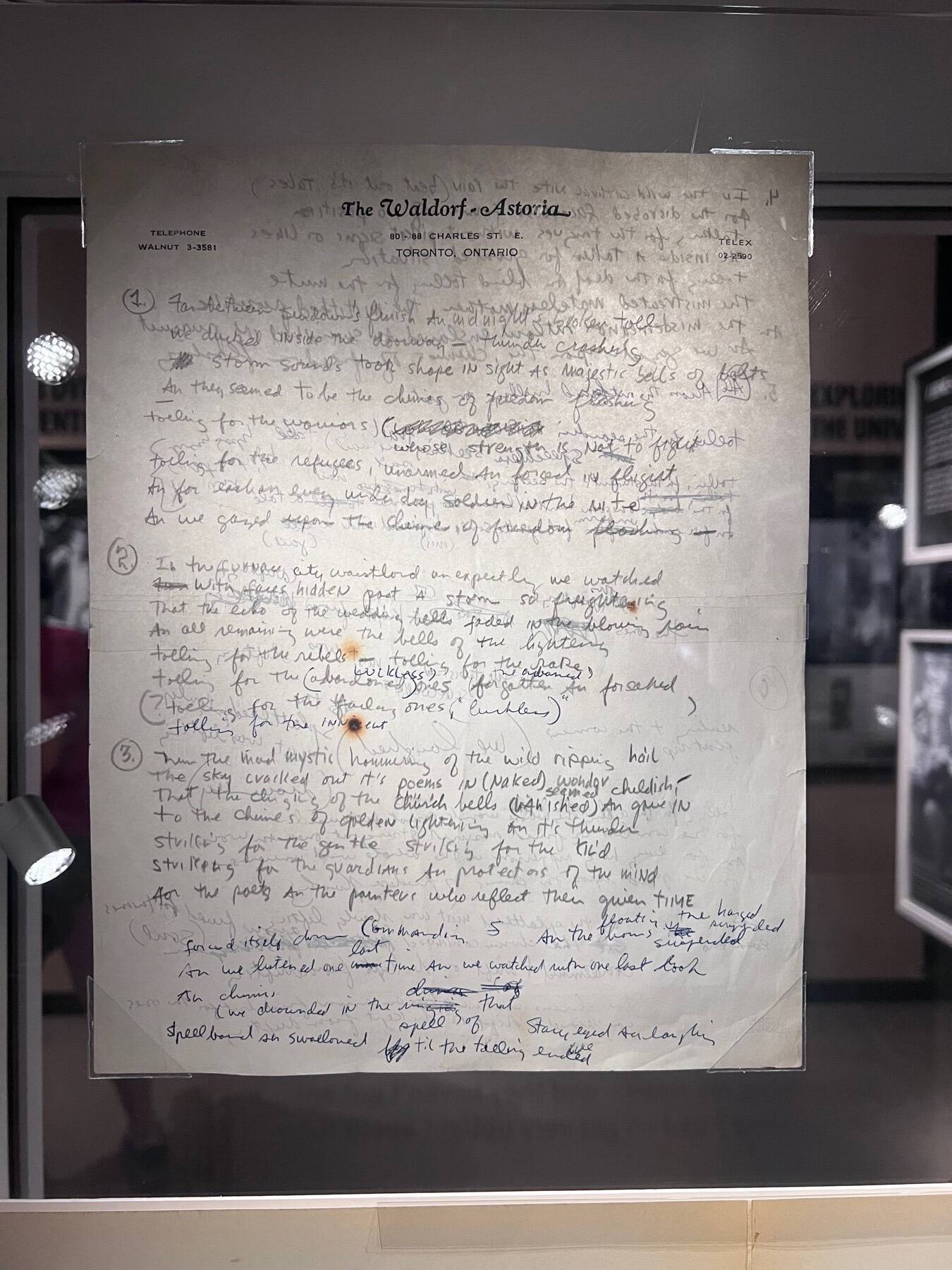 Handwritten Draft of Chimes of Freedom, Bob Dylan Center