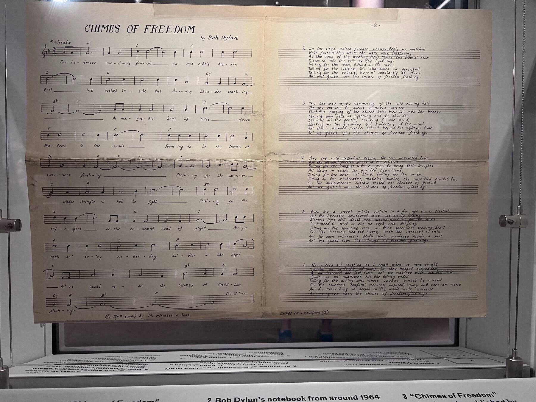 Sheet Music of Chimes of Freedom, Bob Dylan Center