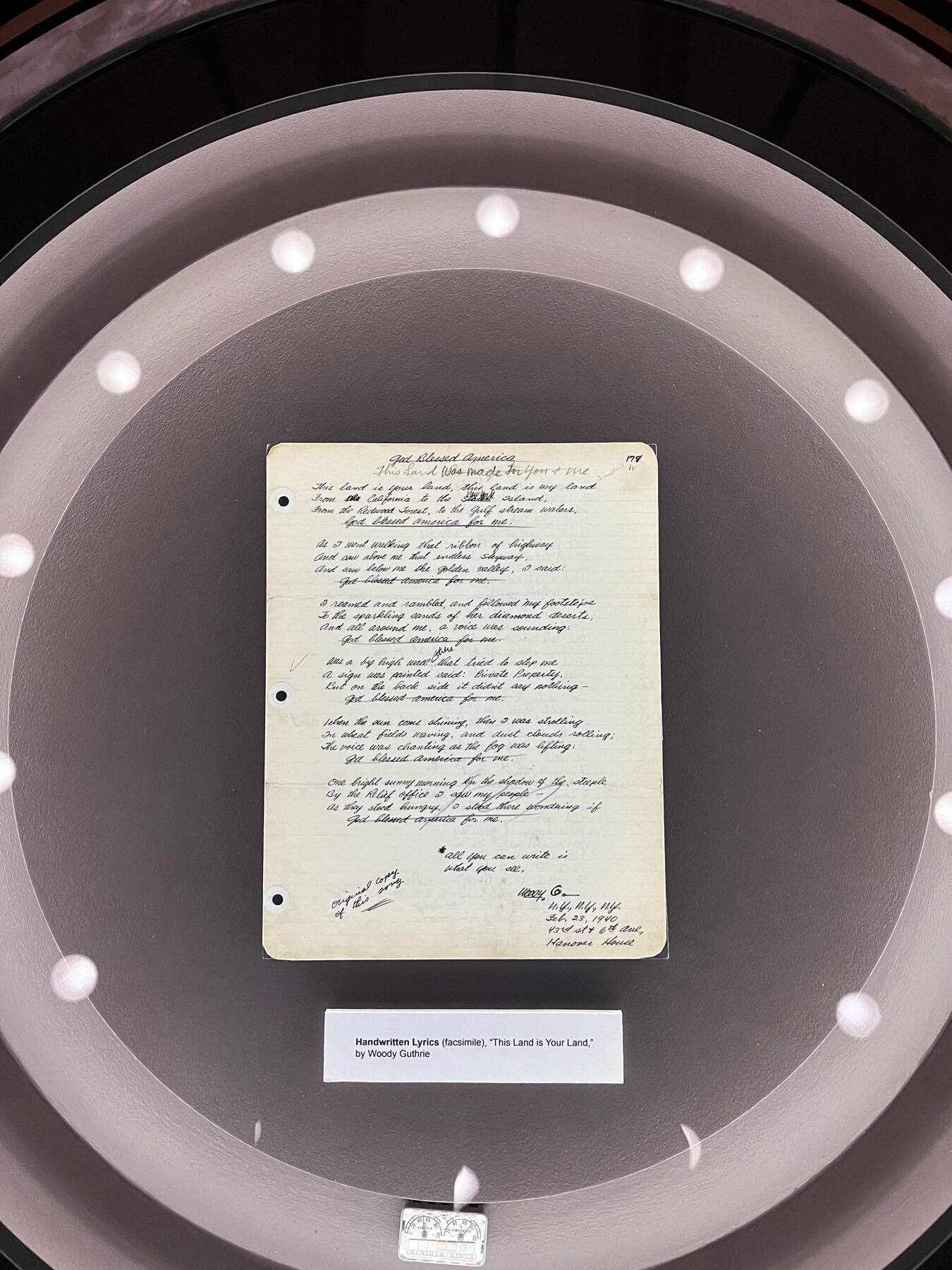 Original Lyric Draft, This Land Is Your Land, Woody Guthrie Center