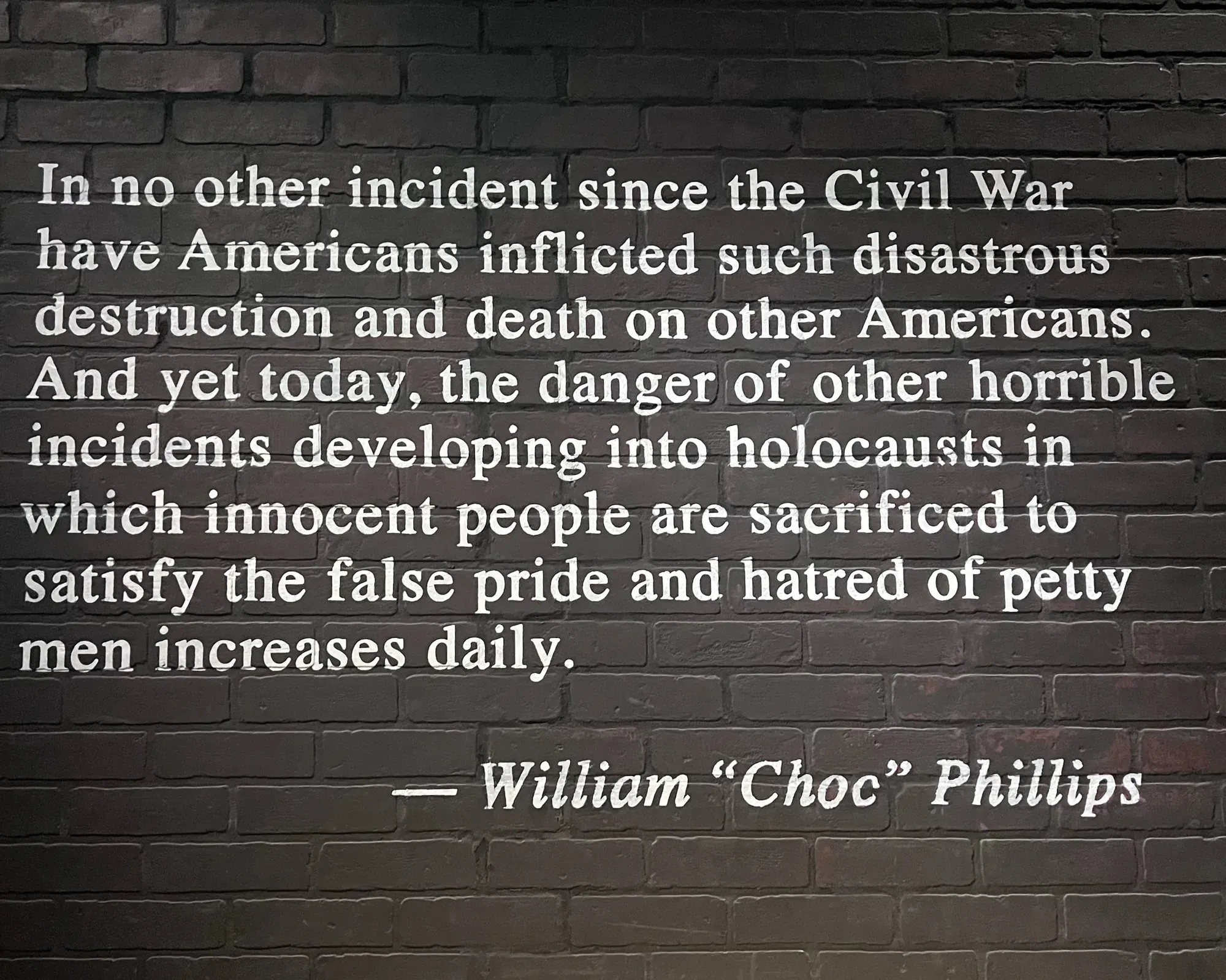 Quote from William Choc Phillips displayed at Greenwood Rising