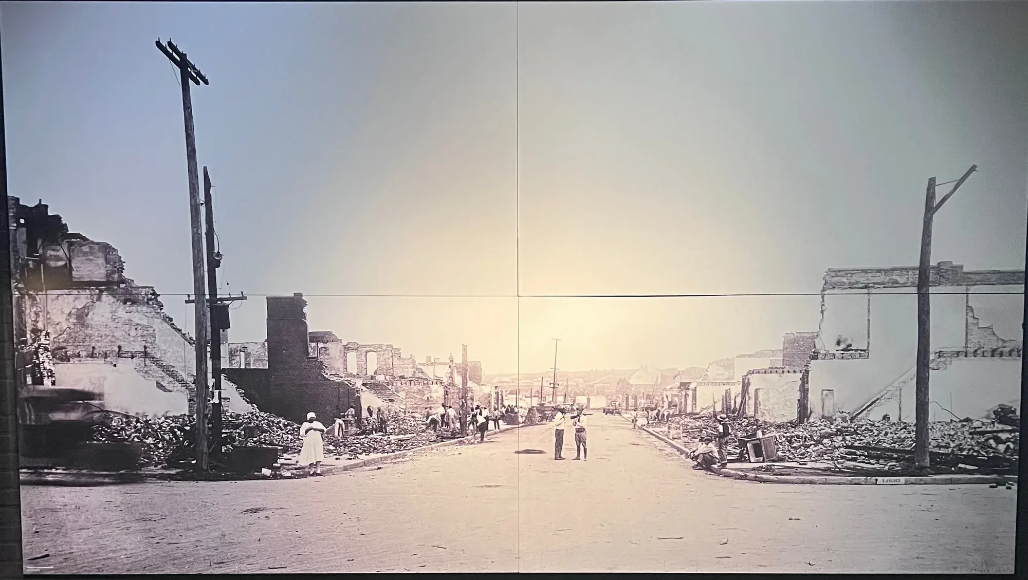 Archival photograph of the destroyed Greenwood district after the 1921 massacre