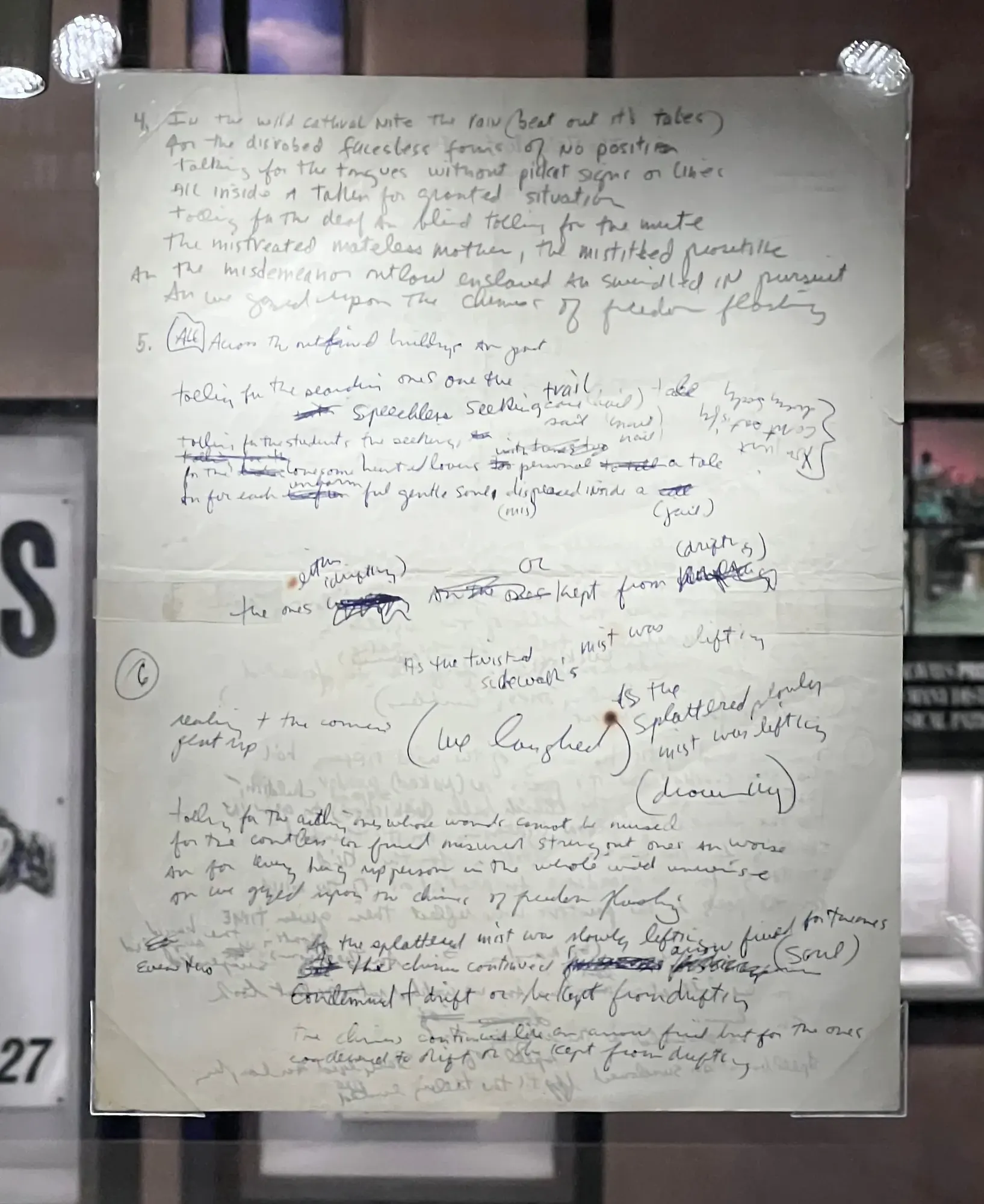 Bob Dylan handwritten working draft of Chimes of Freedom, on Waldorf-Astoria stationery